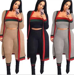 Women's Two Piece Pants Fashion Striped 3 Pieces Sets Sexy Long Outwear Cloak Tracksuits Mini Strapless Top and Pant Overall Suit Spring Women Clothing S-3XL