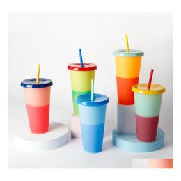 Tumblers Plastic Color Changing Cup Tumblers Pp Material Temperature Sensing Cups Magic 700Ml Tumbler With Lid And St Drinking Mug F Dhezm