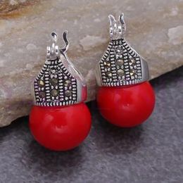 Fashion Jewellery Round Red stone Bead 925 Silver Earrings AAA