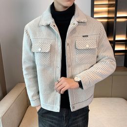 Men's Wool Blends Men's Autumnwinter Jacket Top Woollen Fabric Not The Ball Vertical Stripes Tweed Slim Trendy Men's Dailywear Overcoat 221208