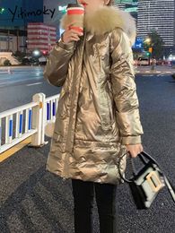 Women's Down Parkas Yitimoky Long Puffer Jacket for Women Winter Warm with A Hood Korean Fashion Coats Elegant Oversized Outerwear 221207