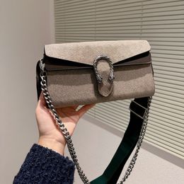 2023 Luxury Designer Bags Women Genuine Chain Handbag Crossbody Woc Lady Shoulder Bag Femal Coin Purse TOTES With Red and green textile stripe wide shoulder strap