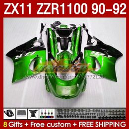 OEM Fairings For KAWASAKI NINJA ZZR1100 ZX 11 R 11R 1990-1992 Body 164No.70 ZX-11 R ZZR 1100 CC ZX-11R ZZR-1100 ZX11R 90 91 92 ZX11 R 1990 1991 1992 Fairing Kit metal green