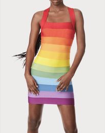 rainbow women lady strap sexy dresses bandage bodycon evening party sweet mini dress wholesale SP53220