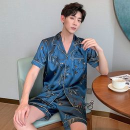 Men's Sleepwear M-5XL Men Summer Pyjama Sets Man Large Bust Silk s Shorts Pants Satin Sleep Wear Pijamas Pyjama Mujer 4x 221208