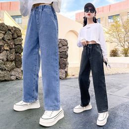 Trousers Japanese Korean Style Girl Spring Autumn Straight Wide Leg Pants Fashion Kids Denim Jeans Teenager Casual 4 14Years Old 221207