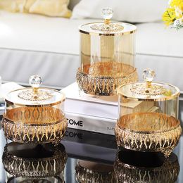 Storage Bottles European Vintage Metal Relief Craft Candy Pot Jar Living Room Decoration Gold Inlay Glass Jars With Lid