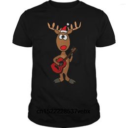 Men's T Shirts Funny Men Shirt Women Novelty Tshirt Cool Christmas Reindeer Playing The Guitar U