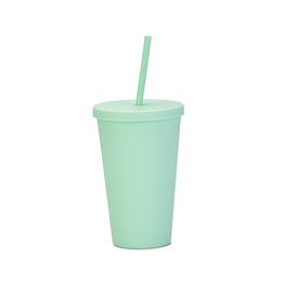 Tumblers 16Oz Double Layer Tumblers Cups Fashion Adts And Kids Straight Coffee Candy Colors Frosted Water Cup With Plastic St Zwl649 Dhuh9