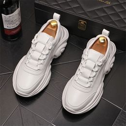Fashion Leather Men Sneakers Casual Shoes Hip Hop Thick Bottom Platform Height Increasing Shoes Chaussure Homme