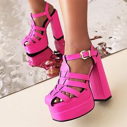 Sandals Solid Braiding Buckle Strap Square Toe Summer Fashion Shoes For Women Block Heel Platform Gladiator 48