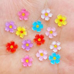 Nail Art Decorations 50Pcs 10mm Mini Colourful Beautiful Flower Resin Mix Colours Floral Charms Shaped Manicure Supplies