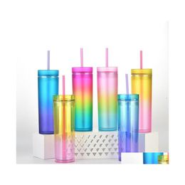 Tumblers 450Ml Fashion Gradient Tumblers Straight Cups Skinny Double Plastic St Cup With Er 4 Style Wll883 Drop Delivery Home Garden Dhgby