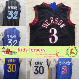 Kids 15 Carter Basketball Jersey White 3 Allen Iverson 32 Shaq NEAL Retro Blue Black Youth Stitched Jerseys New Year Christmas Gifts For Children