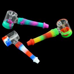 Colorful Silicone Pipes Portable Removable Oil Rigs 5ML Glass Bowl Waterpipe Handpipes Smoking Hand Tube Innovative Design Cigarette Holder