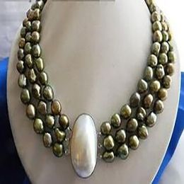 Charming Jewellery 3strands 18'' 10mm Green Baroque Freshwater Pearl Necklace