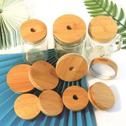 Storage Bottles 5 Styles Non-toxic Natural Bamboo Lid Glass Candy Jar Seal Cover Lids Kitchen Cookie Spices Juice Sauces Container Caps