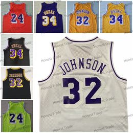 Retro Johnson Basketball Jersey Cream White Sha 34 Shaquille Purple Green Mens Stitched Basketball Jerseys New Year Christmas Fans Gifts