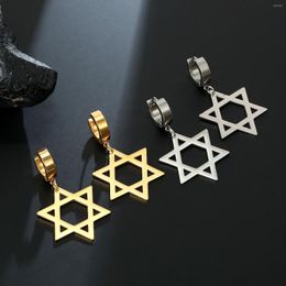 Hoop Earrings My Shape Star Of David Pendant For Men Circle Drop Earring Stainless Steel Ear Clip Vintage Judaism Male Jewelry Amulet