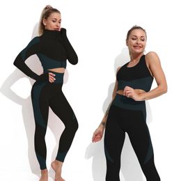 Seamless Yoga Outfits Yoga Set Fitness Long Sleeve Crop Top Sexy Bra High Waist Leggings Women Workout Sportswear Workpout Clothing