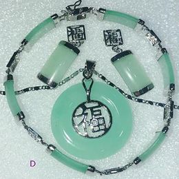 14KGP Green Jade Bracelet Lucky Earrings Pendant Necklace Jewelry Set AAA