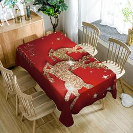 Table Cloth Christmas Golden Elk Animal Print Tablecloth Festive Decoration Cover Waterproof Long