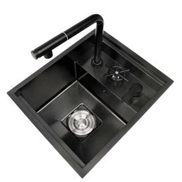 Invisible Sink Kitchen Small Single Sink 304 Stainless Steel Bar Counter Mini Washbasin With Cover FaucetSinks Sashbasins Hidden