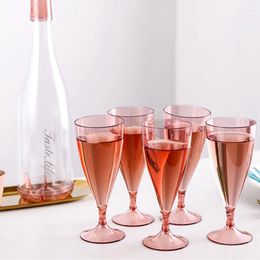 Hip Flasks 5Pcs Travel Portable Champagne Glass Set Cold Drink Juice Cup Transparent Plastic Red Wine Goblet Party Birthday