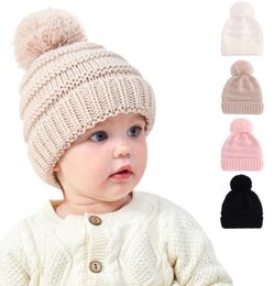 Children Autumn Winter Warm Woollen Knit beanie hat fur ball Pom Poms 0-3 Years Old Baby Knitted acrylic Hats cute toddler bobble beanies cap