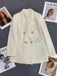 Garnitury damskie Blazers Autumn podwójnie piersi kurtka koreańska wersja czysta kolor luźne biuro moda prosta swobodna blezer kobiety 221207