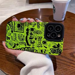 Fashion Trend Green Graffiti Designer Phone Cases For Iphone 14 14promax Graffiti On A Green Background Phonecases High-end 13 12 11 X Xs