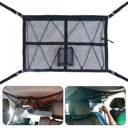 Car Organiser Double-Layer Adjustable Roof Hanging Mesh Net Ceiling Cargo Sundries Storage Bag Pocket Accessories