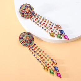 Dangle Earrings Western Round Tassel Long Hanging Strass Luxury Quality Boho Colourful Rhinestones Original Unique Pendant Jewellery Gift