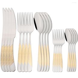 Dinnerware Sets Western 20Pcs Tableware Set Silver Fork Knife Tea Spoon Cutlery Vintage Mirror Gold Kitchen Home Silverware