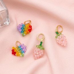 Hoop Earrings Colorful Handmade Woven Heart Fruit Crystal For Women Girls Simple Delicate Metal Jewelry Fashion Gifts