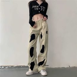 Women's Pants Capris Hip-hop Jeans Y2k American High Street Embroidery Patch Cat Whisker Straight Jeans Men And Women Design Sense Oversize Trousers