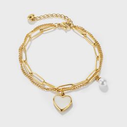 Bangle Luxurious double-layer Chain titanium steel pearl bracelet simple splicing chain love Jewelry