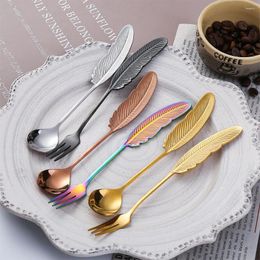 Flatware Sets 2Pcs/Set Stainless Steel Durable Spoons Feather Colourful Spoon For Dinner Wedding Accompaniment Gift Tableware