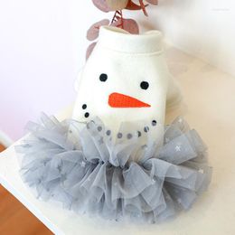 Dog Apparel Dress For Dogs Tulle Cute Snowman Princess Autumn Pet Skirts Cat Clothes Button Closure
