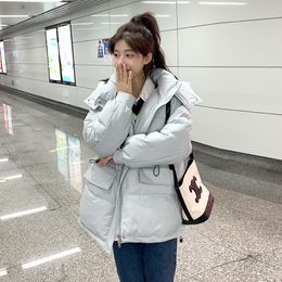 Women's Down Parka Blue Jacket Stand Collar Hooded Puffer Outwear Tops Winter Korean Fashion Drawstring Slim Windproof Warm Thicken Coat 221207