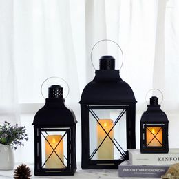 Candle Holders Black Metal Outdoor Holder Glass Stand Small Windproof Romantic Nordic Kaarsen Houder Lantern Gift