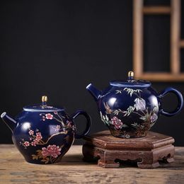 Palace Ceramic Teapots 200ml Luxury Hand Painted Flowers and Birds Tea Pot Travel Portable Philtre Kettle Home Tea Set Drinkware