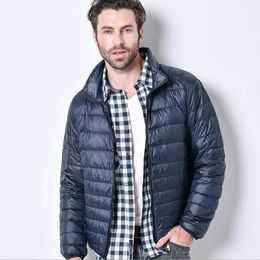 Men's Down Parkas Autumn Ultralight Thin Coat Male Goose Feather Large Size Casual Short Jacket Men Standing Collar Wholesale 221208