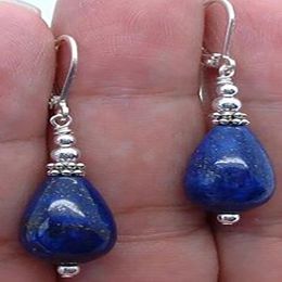Women's fashion Blue Lapis Lazuli Gem Sterling Silver Leverback Earrings