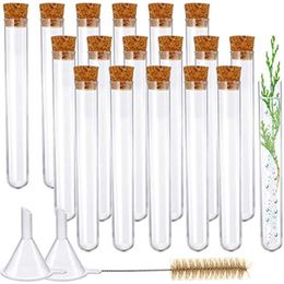Lab Supplies 20 Pieces Plastic Test Tubes with Cork Stoppers and 2 Funnels 1 Brush for Halloween Science Party Christmas Candy Bath Salt Storage Containers