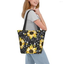 Einkaufstaschen l￤ssig Canvas gro￟e Kapazit￤t Einkaufstasche Frauen Handtaschen Sonnenblumenmuster Schultingsch￼tzer Big Shopper Geldbeutel