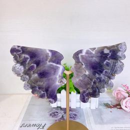 Decorative Figurines Arrivals A Pair Natural Crystals Healing Stones Dream Amethyst Butterfly Wings On Stand For Decoration Contains The