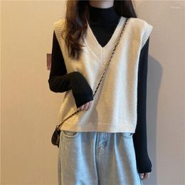 Women's Vests Japanese Languid Waistcoat Female Pullover Spring Autumn College V Neck Knitted Solid Jacket