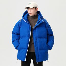 Men's Down Parkas Coat for Men the Winter Plaid Zip Warm Thicken Streetwear Retro Hooded Bubble Casual Klein Blue Puffer Jacket 221207