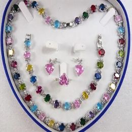 Fashion Jewellery Zircon Link Bracelet Earrings Ring Necklace Set